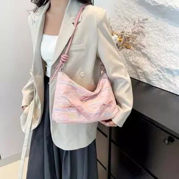 Женская сумка через плечо 2024 года, новая сумка через подмышку, повседневная универсальная вышитая тканевая сумка большой вместимости для поездок на работу чёрный