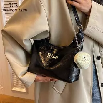 Women s Bag Silver Fall and Winter Niche Style Shoulder Underarm Bag Black