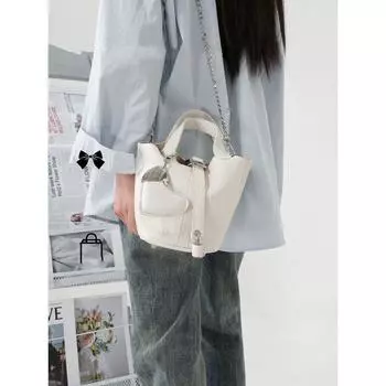 Women s Bag Summer New Super Popular Soft Leather Bucket Bag Advanced Texture Niche Design Portable Messenger Bag White