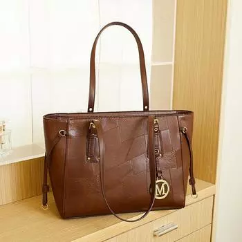 Women s Bag Trend Casual Shoulder Bag Splicing Armpit Bag Large Capacity Women s Bag Bucket Handbag коричневый