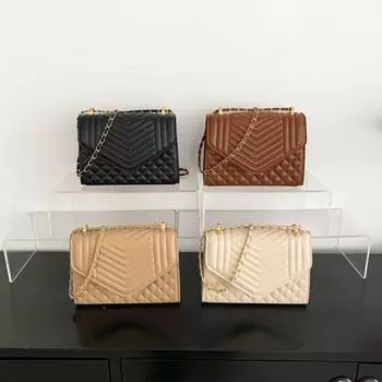 Женская сумка Универсальная маленькая квадратная сумка Прессованная сумка-ракушка Текстура Женская сумка-мессенджер Простая ветреная сумка-цепочка на плечо коричневый