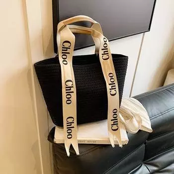 Women s Bag Xiaohongshu Same Style Work Clothing Straw Woven Bag Black
