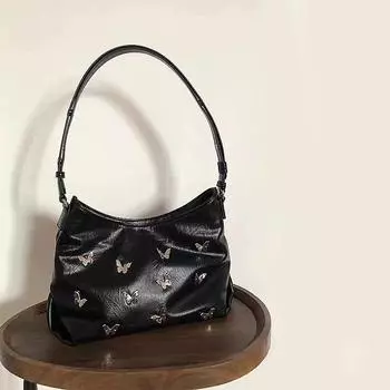 Women s Bags Small Square Bags Fashion Shoulder Bags Retro Black Bow Axillary Bag Leisure Korean Style Niche Trend Handheld Bags