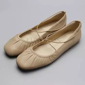 Women s Ballet Flats Elastic Band Slip on Flat Shoes Women Square Toe Soft Sole Boat Shoes Comfortable Ladies Shoes 35 хаки
