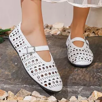 Women s Ballet Flats Spring and Autumn Women s Shoes Round Toe Breathable Hollow Shoes Fashion Designer Casual Flats 37 белый