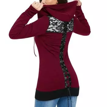 Women s Bandage Long Sleeve Casual Blouse Back Zip Up Hoodie Sweatshirt L