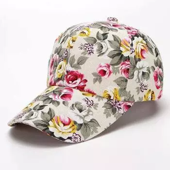 Women s Baseball Colorful Flower Printed Woman Accessori Bas Beige Adjustable
