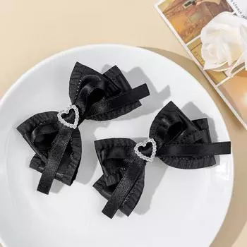 Women s beige simple, fashionable, generous, heart-shaped rhinestone bow hair clip, sweet and cute bow hair accessory