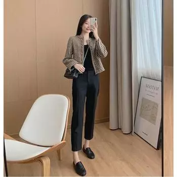 Women s Big Ding Homemade Cigarette Tube Suit Pants for Women Loose and Casual High-waisted Slimming Nine-point Pants S