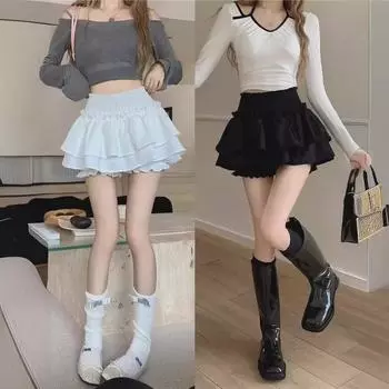 Women s Black Ballet-Style Pleated A-line Skirt with High Waist and Built-in Anti-Exposure Shorts 3XL