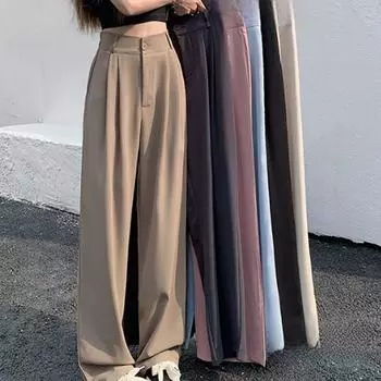 Women s Black Elastic Waist Slim Casual Wide-Leg Summer Pants 2XL