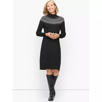 Women s Black Fairisland Jacquard Elegance Slimming Sweater Black Ivory white jacquard M