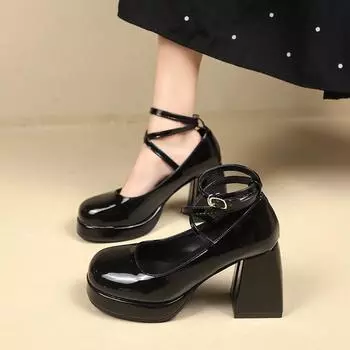 Women s Black Footwear on Heeled Shoes Woman New Elegant Vintage Lolita Mary Jane Shoes Black Round Toe High Heels Party Shoes 35