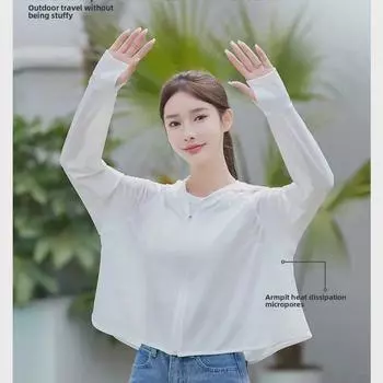 Women s Black Hooded Ice Silk Sun Protection Cape - UV Resistant Outdoor Yoga Wear One Size