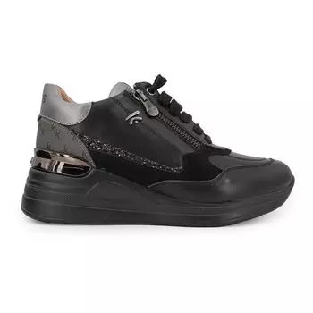 Women s black leather sneakers with rhinestones and wedge sole KEYS 37 чёрный