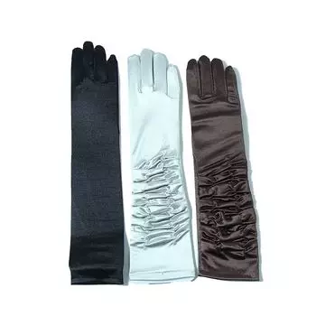Women s Black Long Satin Gloves Star Satin Evening Dress Performance and Show Host Etiquette Wedding Photography S opposite Black All yards