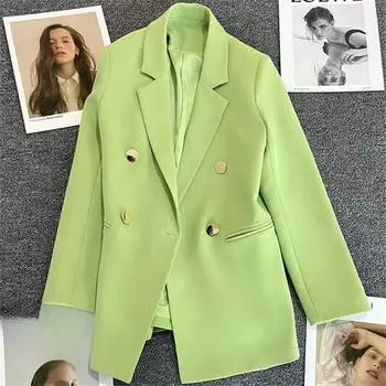 Women s Blazers Elegant Solid Coat Metal Buckle Jacket Fashion Long Sleeve Blazer Spring Autumn Traf Outerwears S