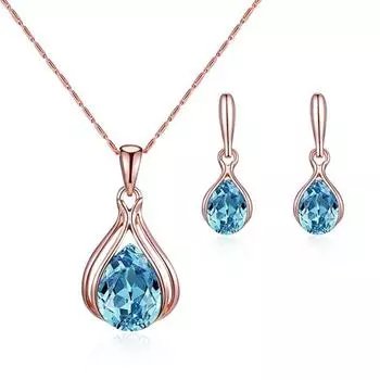 Women s Blue Green Teardrop Necklace and Earrings Set золотой/ярко-розовый