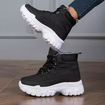 Женские ботинки зимние теплые хлопковые ботинки 2024 новые уличные повседневные зимние ботинки на толстой подошве удобные плюшевые ботинки большого размера 36 чёрный