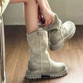 Women s Boots 2024 Midsole Outdoor Boots Anti Slip Wear-resistant Windproof Thick Soled Comfort Short Retro Ankle Boots 35 серый