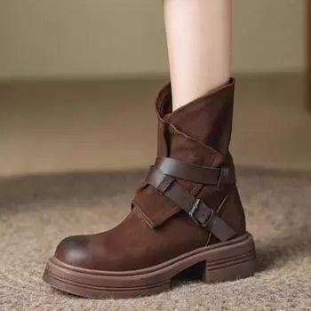 Women s boots 2024 new autumn and winter real soft leather British niche soft leather zipper platform Martin boots women s retro short boots 35