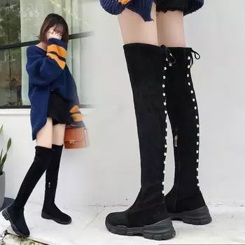 Women s boots 2024 new ultra high 13 cm thick bottom Over the knee boots Europe America style long tube boot fgb78 4 чёрный