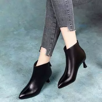 Women s boots autumn and winter new thin first layer cowhide pointed fashion and comfortable rear zipper small bare boots low heel short boots 35