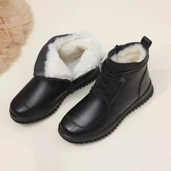 Women s Boots Autumn and Winter Thick Cowhide Cotton Shoes Women s Winter Boots Real Wool Soft Soled Non Slip Leather Boots 35 чёрный