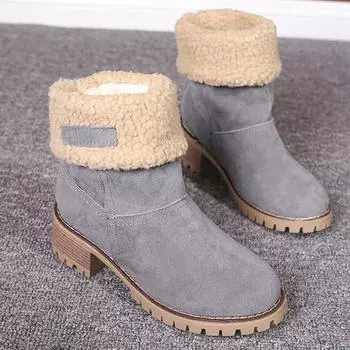 Women s Boots High Heels Ankle Boots With Fur Warm Winter Boots Slip On Snow Botas Mujer Winter Shoes Women Heeled Footwear 35 чёрный