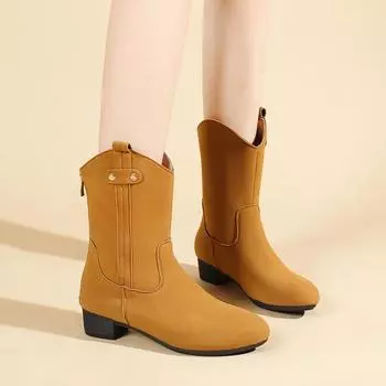 Women s Boots Pointed Toe Chelsea 2024 Autumn and Winter New Wedge Western Cowboy Boots for Women Slip-on Ankle Boots 35 чёрный