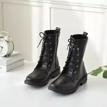 Женские ботинки с круглым носком, средней длины, женские, со шнурками, черные, элегантные, на низком каблуке, полувысокие, со шнуровкой, удобные, модель 2000 года 34