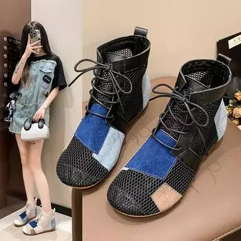 Women s Boots Sandals Shoes Woman Summer 2024 New Mesh Hollow Flats Barefoot Casual Fashion Gladiator Sneakers Low Heel on Offer 35 бежевый