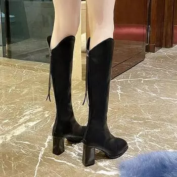 Women s Boots Tassel Footwear White Winter Shoes For Woman Square Toe Knee High Shaft Long Y2k Stylish Promotion Hot Offer 35