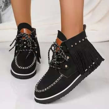 Women s Boots Tassel Style Womens Vulcanized Shoes Retro Boots Fashion Female Shoes Platform Ankle Boots Suede 36 чёрный