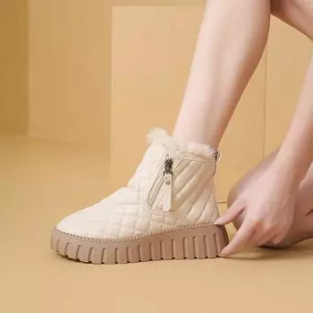 Women s boots velvet winter new fashionable large size windproof short boots women s shoes light and comfortable zipper warm women s shoes 36