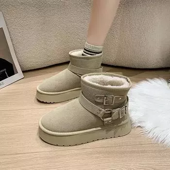 Women s Boots Winter Double Buckle 2024 Hot Sale New Fashion Outdoors Non-slip Wear Resistant Shoes for Women Botines Mujer 35 чёрный