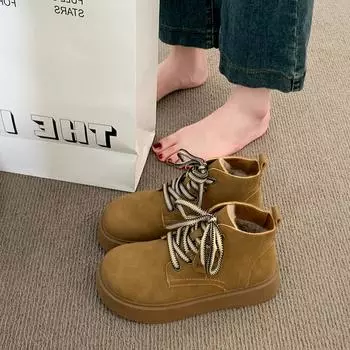 Women s Boots Winter Lace-up 2024 Hot Sale Thick-soled Women Mid Heel Water Proof Casual Comfortable Ladies Ankle Boots 35 хаки