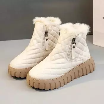 Women s Boots Winter Plush Cotton Boots Warm Platform Comfort Cold Proof Shoes Zipper Height Increase Anti Slip Snow Boots 36