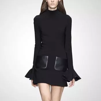 Women s Bottoming Slim-Fit Long-Sleeved Fashion Dress Black XL
