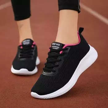 Женские дышащие повседневные модные высокоэластичные летающие тканые туфли 35 чёрный