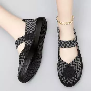 Женские дышащие трикотажные туфли на плоской подошве, весна 2024, однотонные лоферы с острым носком, женские минималистичные балетки без застежек 4.5
