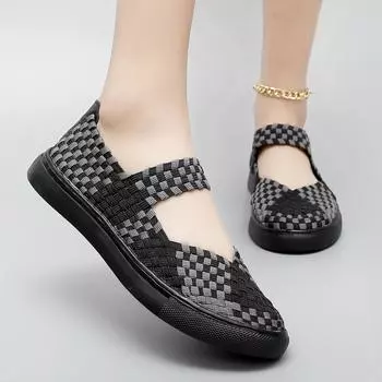 Women s Breathable Knitted Flat Shoes Women 2024 Spring Solid Color Pointed Toe Loafers Woman Minimalist Slip On Ballet Flats 4.5