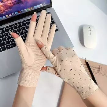 Women s Breathable Sun Protective Gloves 115g Dew two-finger khakis One size