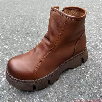 Women s brown ankle boots Ankle boots Outdoor shoes Leather vintage biker boots platform 35 коричневый