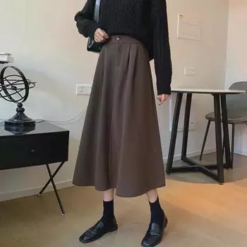 Women s Brown High-Waist A-Line Skirt: Thick, Slimming, Hip-Covering Medium-Length for Autumn and Winter Medium