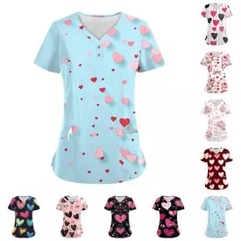 Женские модные повседневные топы с V-образным вырезом на пуговицах и принтом ко Дню святого Валентина, топы для кормящих мам, топы-халаты для женщин, 2 кармана XL чёрный