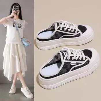 Женские парусиновые туфли, летние тонкие дышащие тапочки, женская обувь на толстой подошве, новая универсальная повседневная обувь без каблука 35