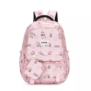 Women s Cartoon Outdoor Backpack Print Student Multi-Pocket Schoolbag розовый