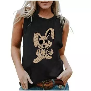 Women s Cartoon Rabbit Printed Sleeveless T-shirt, Loose Size, Breathable and Comfortable, Summer S