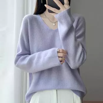 Women s cashmere sweater Qinghe cashmere 30% cashmere 70% wool autumn and winter pullover warm and fashionable L